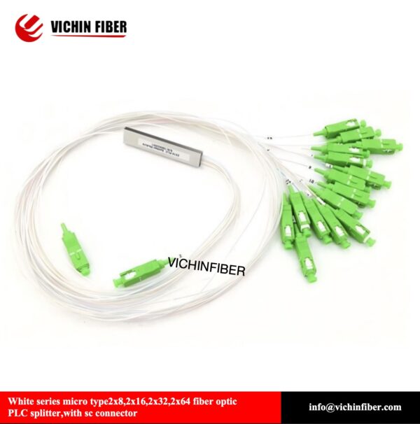 White series micro type2x2,2x4,2x8,2x16,2x32,2x64 fiber optic PLC splitter,with sc connector
