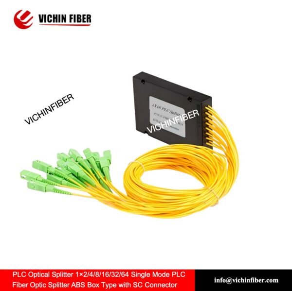 PLC Optical Splitter 1×2/4/8/16/32/64 Single Mode PLC Fiber Optic Splitter ABS Box Type with SC Connector