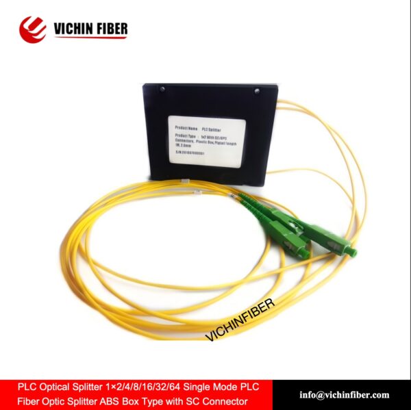 PLC Optical Splitter 1×2/4/8/16/32/64 Single Mode PLC Fiber Optic Splitter ABS Box Type with SC Connector
