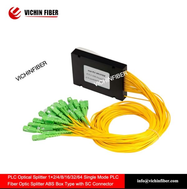 PLC Optical Splitter 1×2/4/8/16/32/64 Single Mode PLC Fiber Optic Splitter ABS Box Type with SC Connector