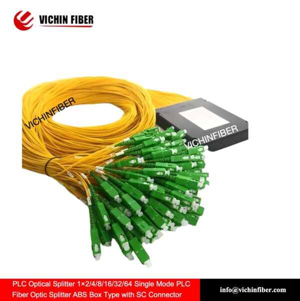 PLC Optical Splitter 1×2/4/8/16/32/64 Single Mode PLC Fiber Optic Splitter ABS Box Type with SC Connector