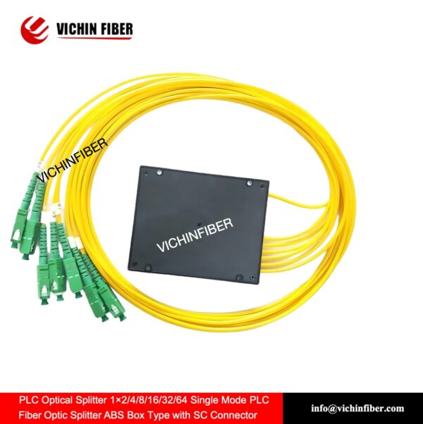 PLC Optical Splitter 1×2/4/8/16/32/64 Single Mode PLC Fiber Optic Splitter ABS Box Type with SC Connector