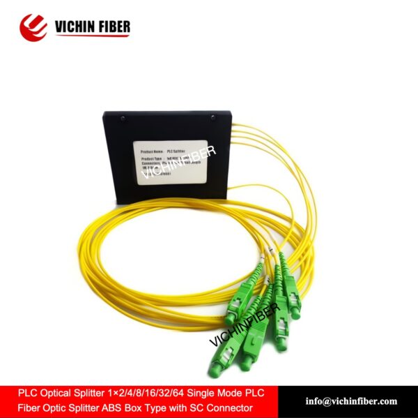 PLC Optical Splitter 1×2/4/8/16/32/64 Single Mode PLC Fiber Optic Splitter ABS Box Type with SC Connector