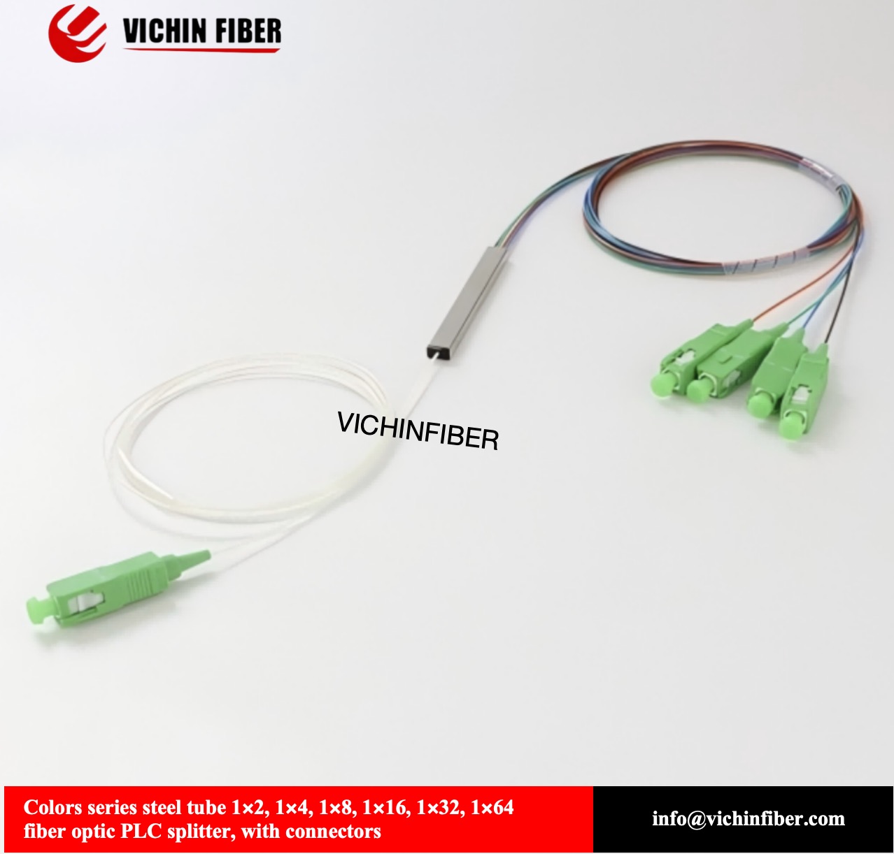 Colors series steel tube 1x2, 1x4, 1x8, 1x16, 1x32, 1x64 fiber optic PLC splitter, with connectors - Image 2