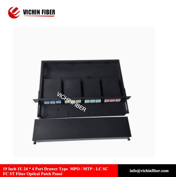 19 Inch 1U 24 * 4 Port Drawer Type  MPO / MTP - LC SC FC ST Fiber Optical Patch Panel