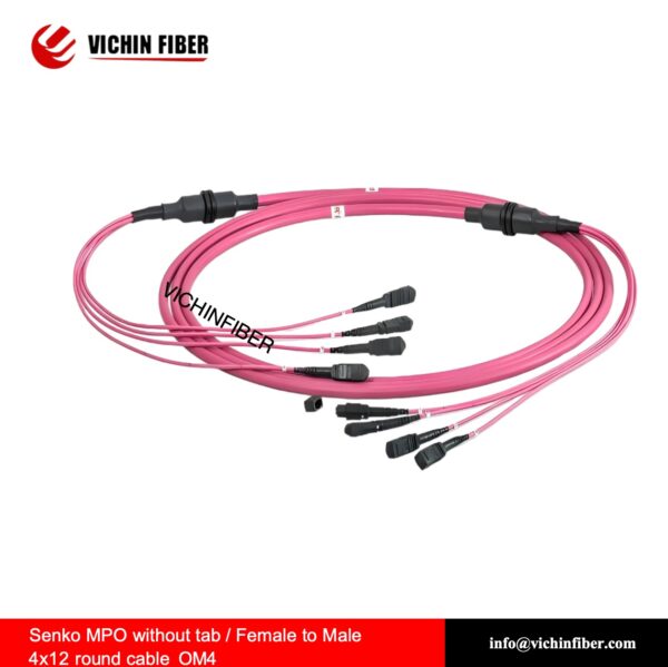 Senko MPO without tab / Female to Male 4x12 round cable / G657.A1 / OM3/OM4